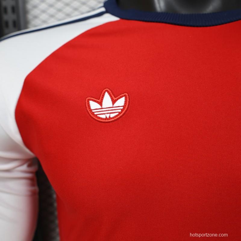 Player Version 2026  Arsenal x Adidas Originals Retro Red with White Long Sleeve Raglan Home Jersey