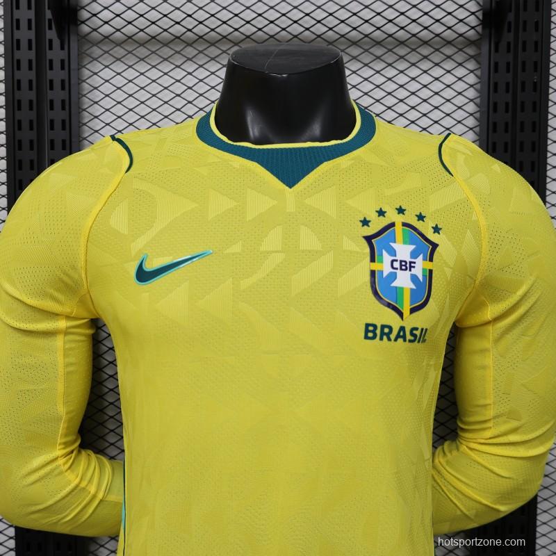 Player Version 2026 Brazil  Yellow with Geometric Pattern Home Long Sleeve Jersey