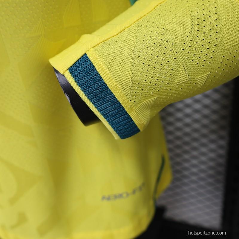 Player Version 2026 Brazil  Yellow with Geometric Pattern Home Long Sleeve Jersey