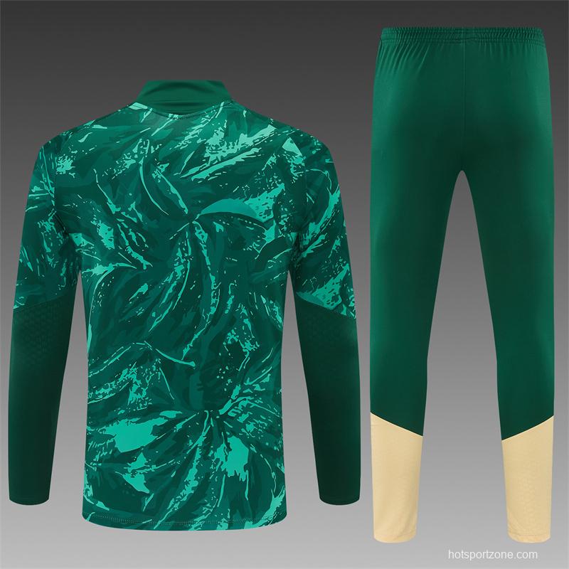 2026 Real Madrid Dark Green Camouflage  Half Zipper Jacket Tracksuit + Long Pants (Adidas)