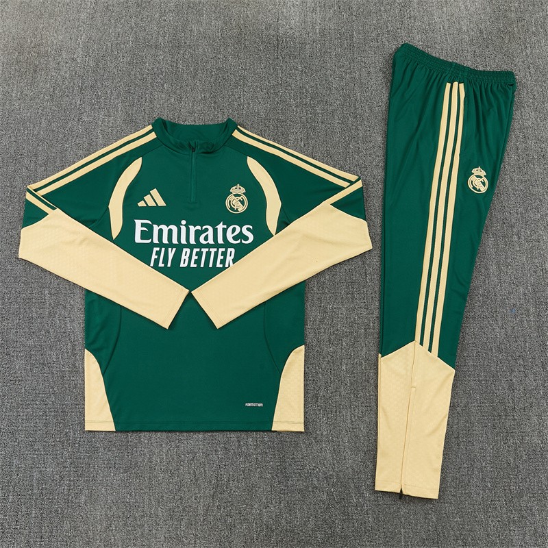 2026 Real Madrid Green & Cream  Half Zipper Jacket Tracksuit + Long Pants