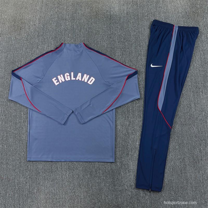 2026 England Grey Half Zipper Jacket Tracksuit + Navy  Blue Long Pants (Nike)