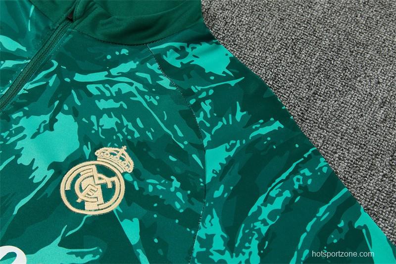 2026 Real Madrid Dark Green Camouflage  Half Zipper Jacket Tracksuit + Long Pants (Adidas)