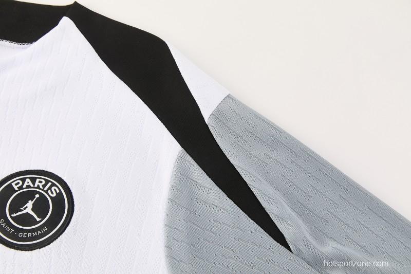 2026/27 Paris Saint-Germain White  Half Zipper Jacket Tracksuit + Light Grey Long Pants