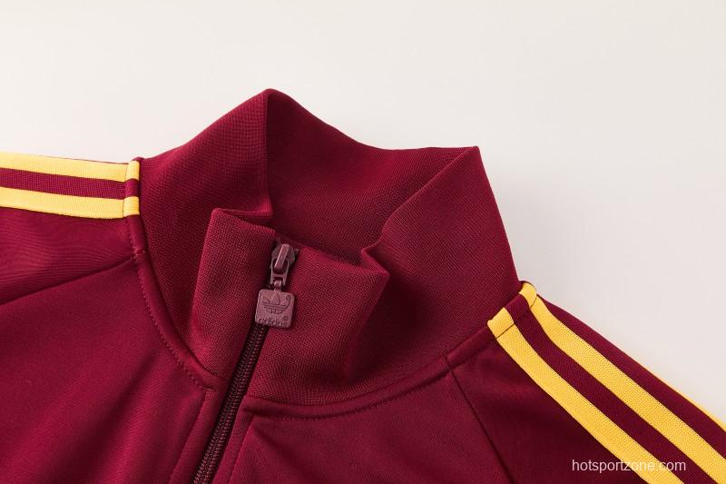 2026/27 AS Roma Burgundy & Gold Full Zipper Jacket Tracksuit +Black  Long Pants