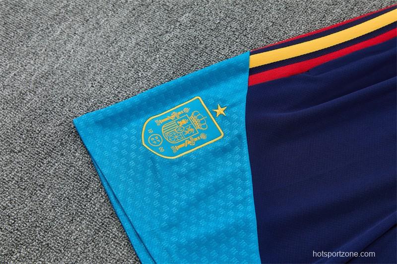 2026 Spain Navy Blue Multi-Color Diagonal Stripe Short Sleeve+Soccer Shorts
