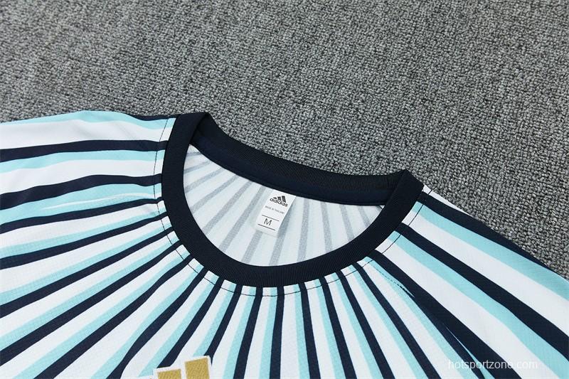 2026 Argentina White & Light Blue Radial Stripe Short Sleeve+Soccer Shorts