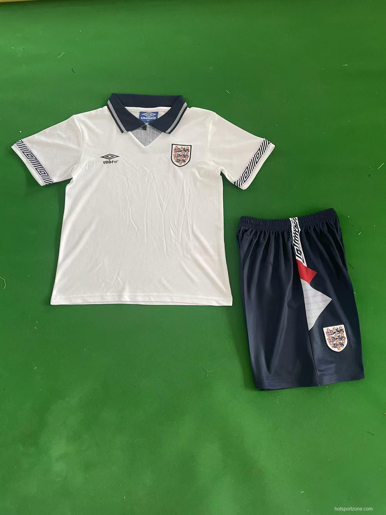 Retro 1990/92 Kids England White Home Jersey