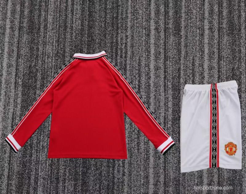 Retro Kids 98/99 Manchester United Red Home Long Sleeve Jersey