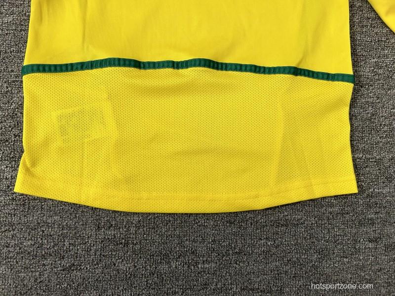 Retro Kids 2002 Brazil Home Long Sleeve Jersey