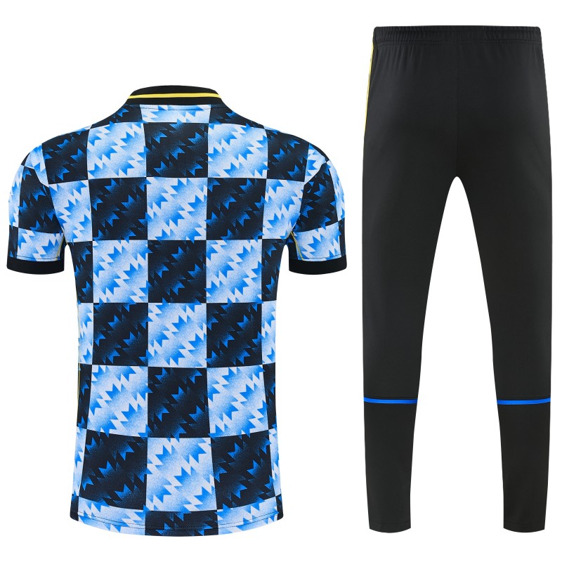 26/27 Manchester United Blue & Black Checkerboard Short Sleeve Tracksuit + Long Pants