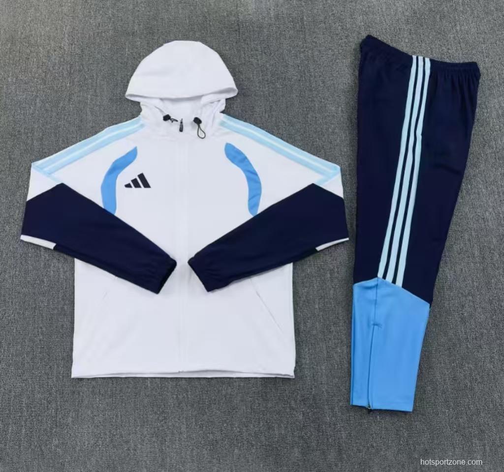 26/27 Adidas White&Navy Blue Full Zipper Hooded  Windbreaker  Jacket Tracksuit + Long Pants