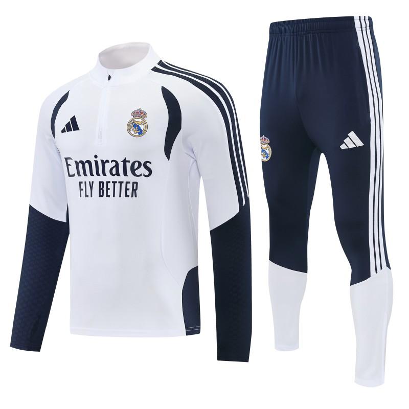26/27 Real Madrid  White  Half Zipper Jacket Tracksuit + Long Pants
