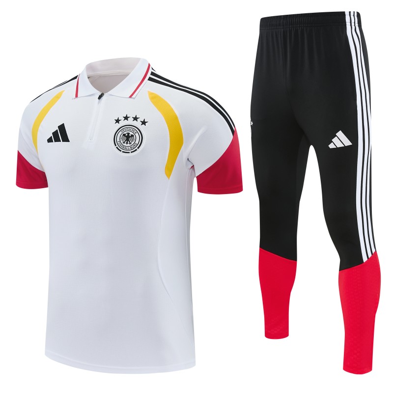 2026 German White & Black Half-Zip Polo Short Sleeve Tracksuit + Long Pants