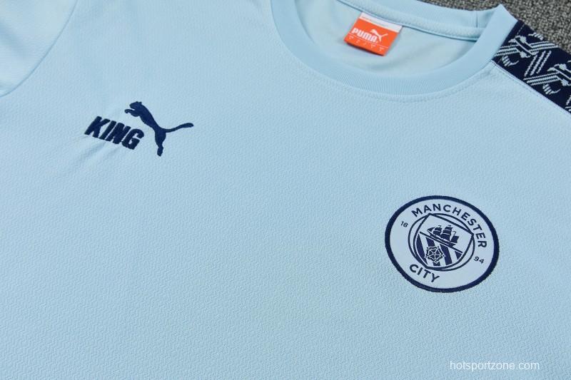 26/27 Manchester City Sky Blue Short Sleeve Tracksuit  + Long Pants (Puma King / Home)