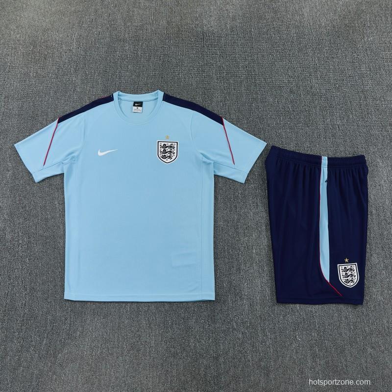 2026 England Sky Blue Short Sleeve + Navy Blue Soccer Shorts