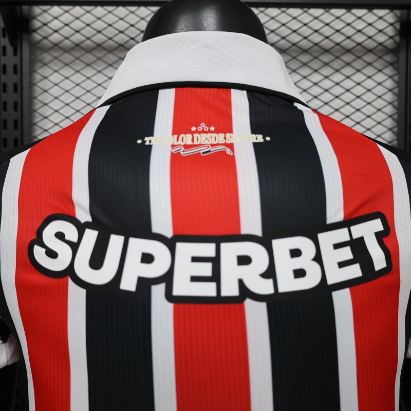 Player Version 26/27 São Paulo FC Away Red & Black Stripe  With White Collar Jersey
