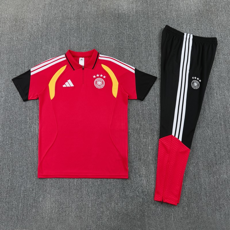 2026 German Red & Black Half-Zip Polo Short Sleeve Tracksuit + Long Pants