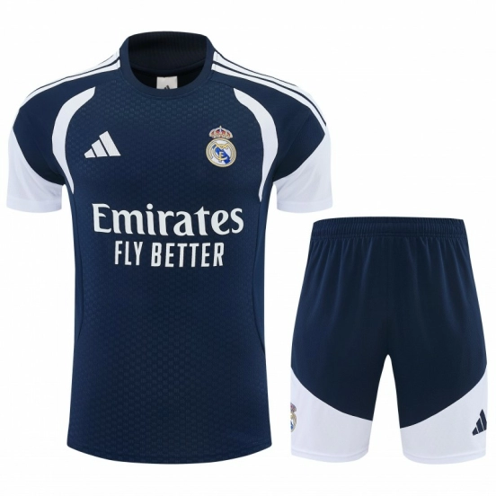 26/27 Real Madrid Navy Blue & White Short Sleeve+Soccer Shorts