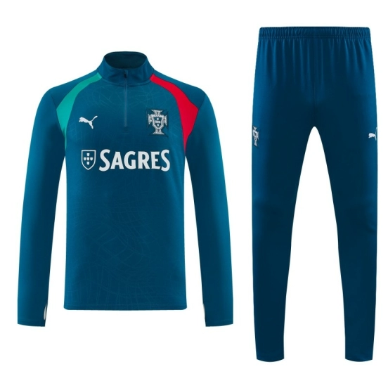 26/27 Portugal Teal Half Zipper Jacket Tracksuit + Long Pants