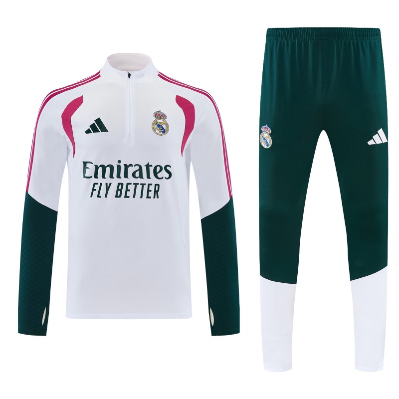 26/27 Real Madrid White & Dark Green Half Zipper Jacket Tracksuit + Long Pants
