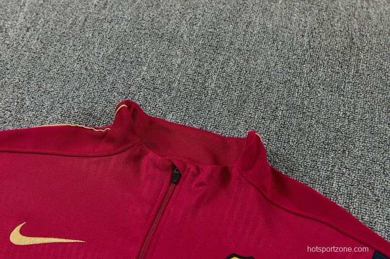 26/27 Barcelona Red & Black Half Zipper Jacket Tracksuit + Long Pants