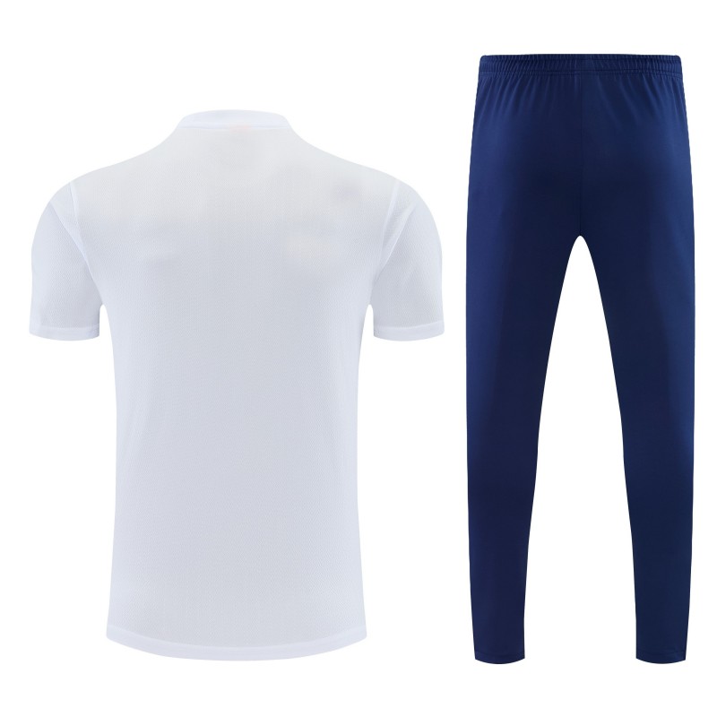26/27 Marseille White&Navy Blue Short Sleeve Tracksuit + Long Pants