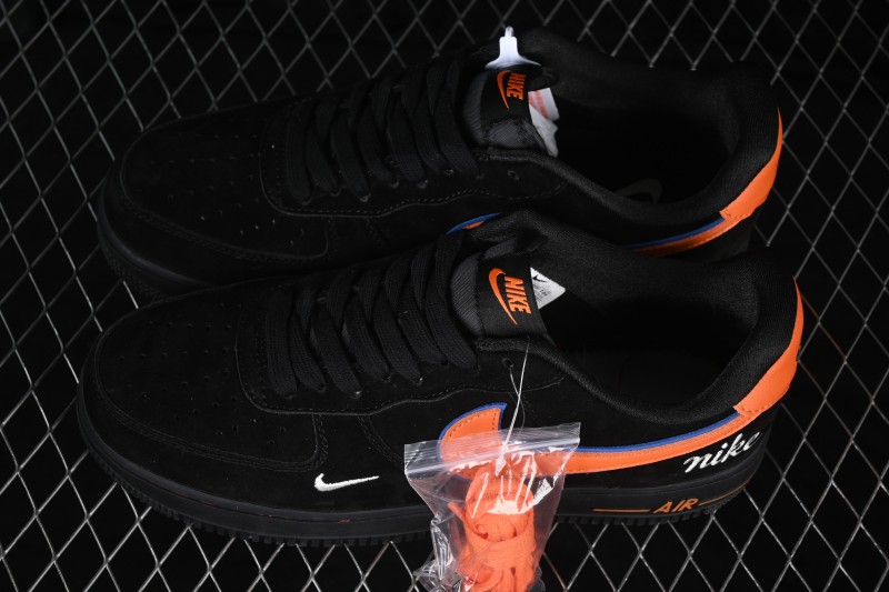 Nike Air Force 1 '07 Low Basketball Shoes with Black Suede and Orange Swoosh - FV3694-109