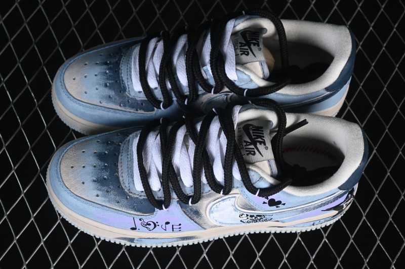 Nike Air Force 1 '07 Low 'Midnight Starburst' Hand-Painted Graffiti Sneakers with Retro Worn Aesthetic - ZB2121-120