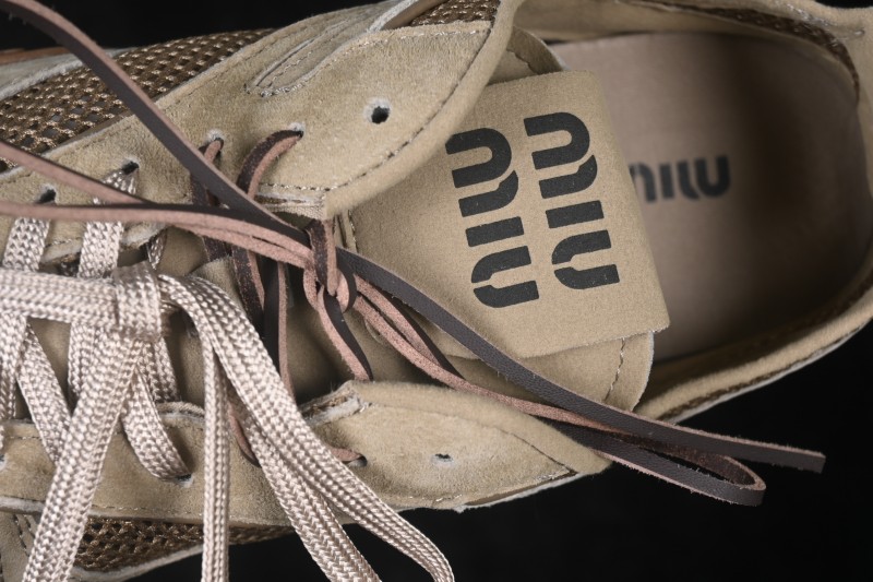 Miu Miu Gymnasium Multifaceted Lace-Up Mesh Round-Toe German Army Trainer Sneakers - SS26 Runway