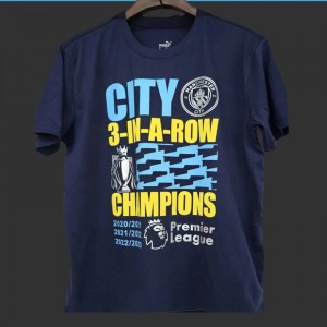 23/24 Manchester City Navy 3 In A Row Champions T-Shirt