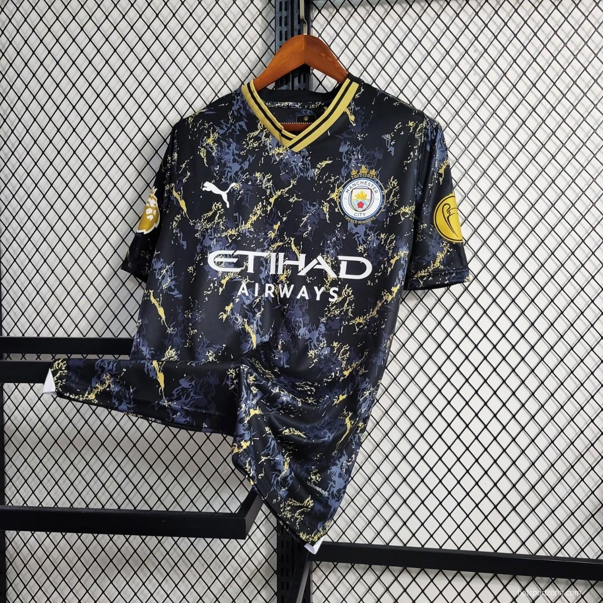 23/24 Manchester City Black Gold Special Edition Jersey With Full Patch