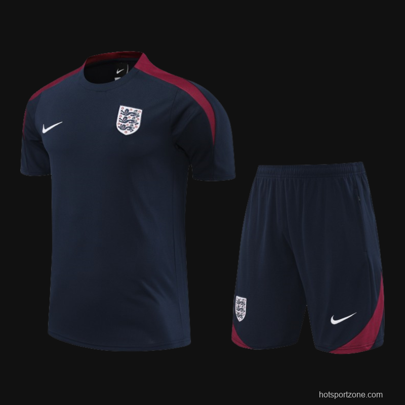 2024 England Navy Cotton Short Sleeve Jersey+Shorts