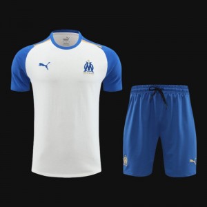 23/24 Olympique Marseille White/Blue Cotton Short Sleeve Jersey+Shorts