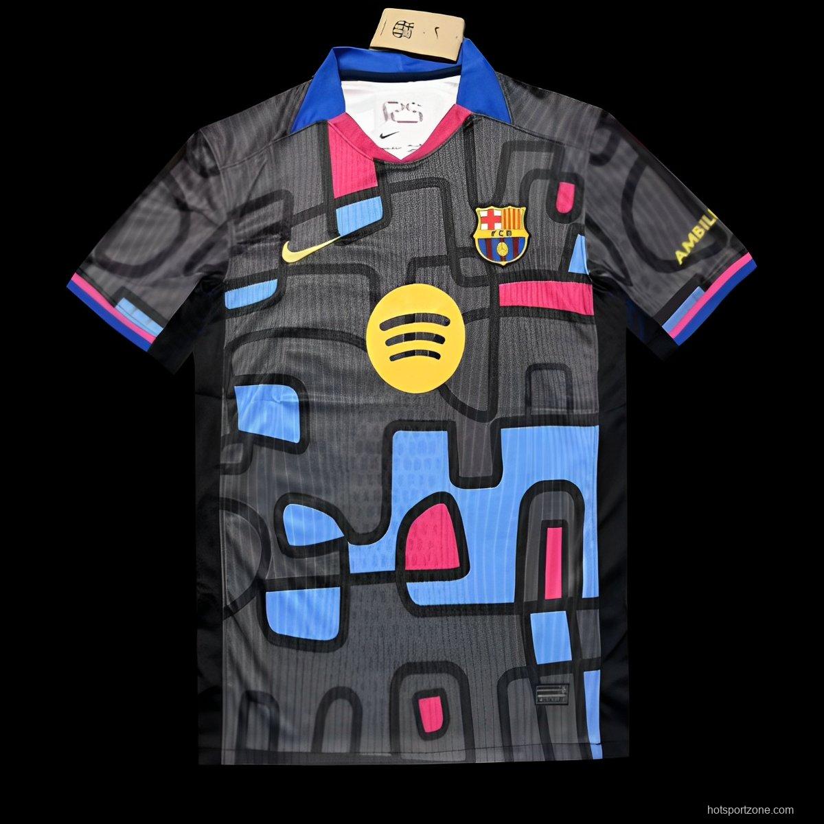25/26 FC Barcelona Black with Blue & Pink Abstract Pattern Jersey