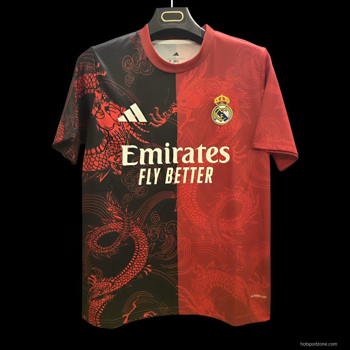 25/26 Real Madrid Red and Black with Split Dragon Design Jersey
