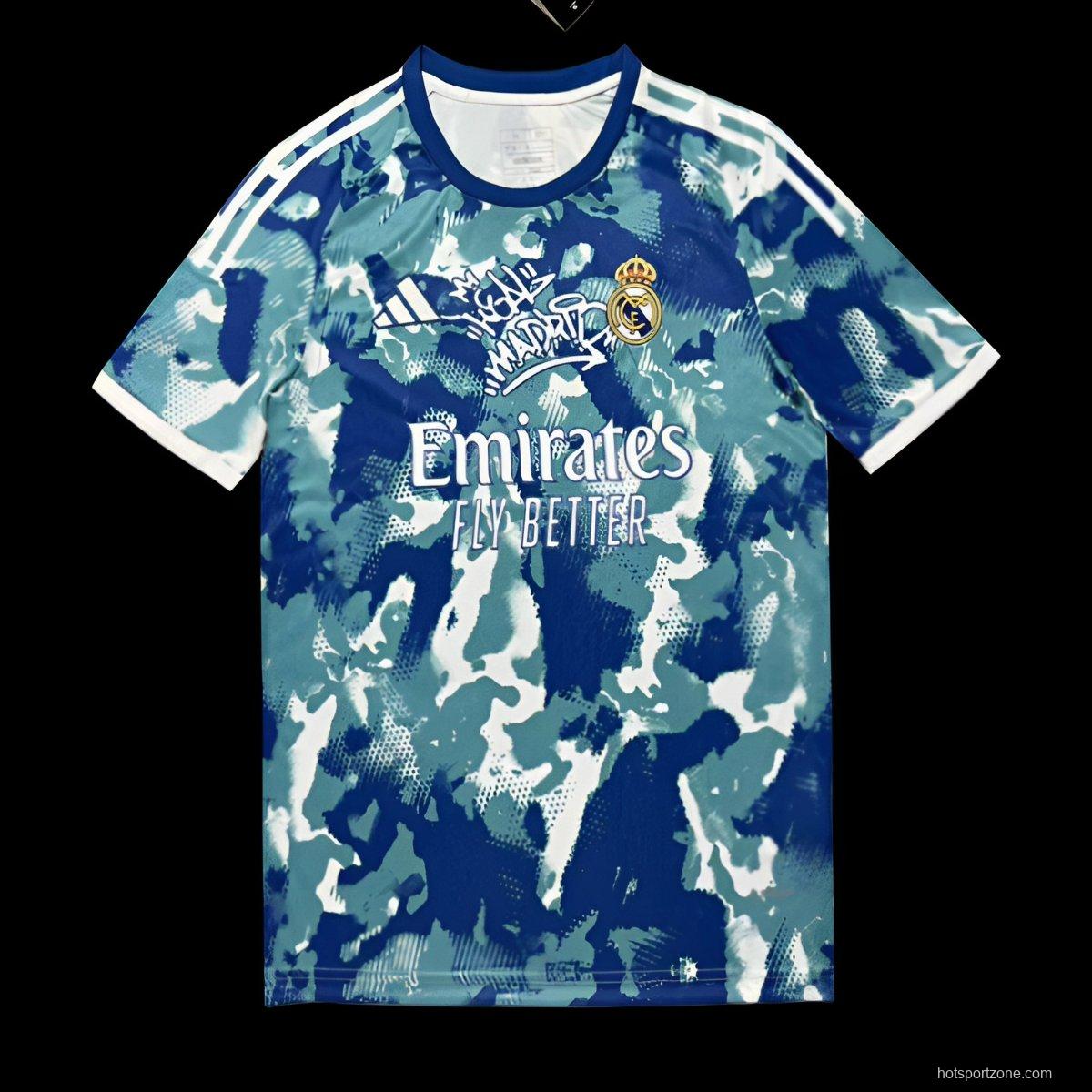 25/26 Real Madrid Blue Camouflage with Teal Pattern Jersey