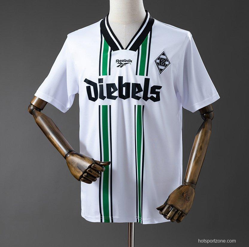 96/97 Borussia Mönchengladbach Home White with Black and Green Vertical Stripes Jersey