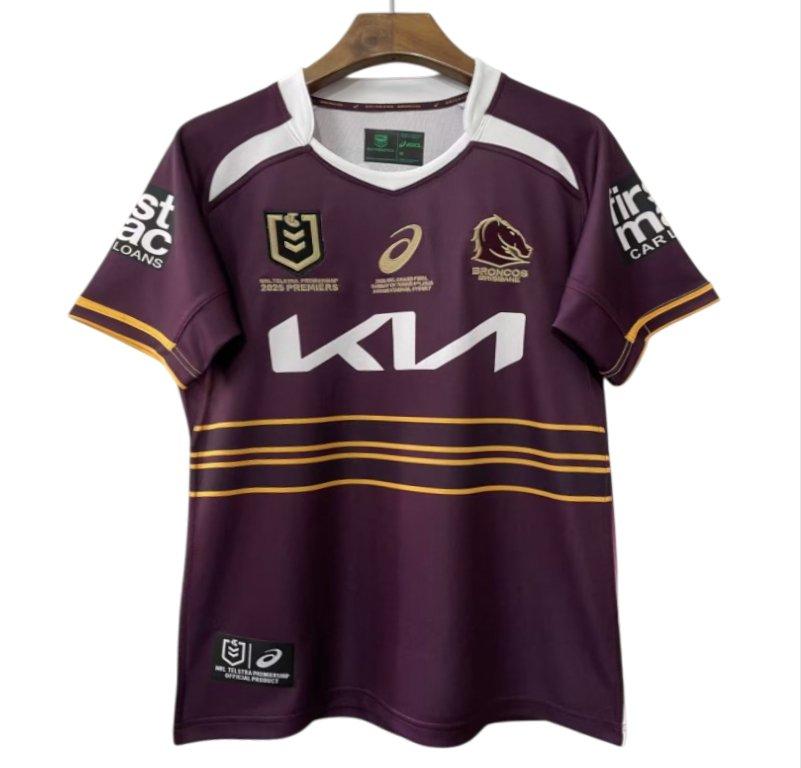 25/26 Brisbane Broncos  Maroon with Gold Stripes and 2025 Premiers Commemorative Champion Jersey