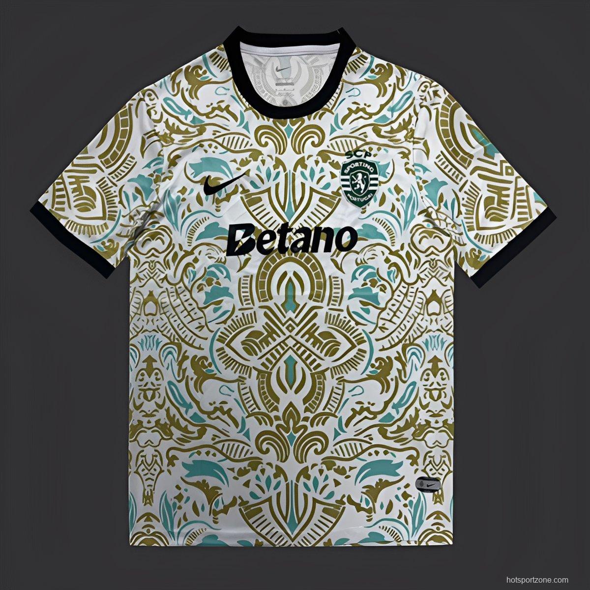 25/26 Sporting CP White with Ornate Gold and Turquoise Pattern Jersey