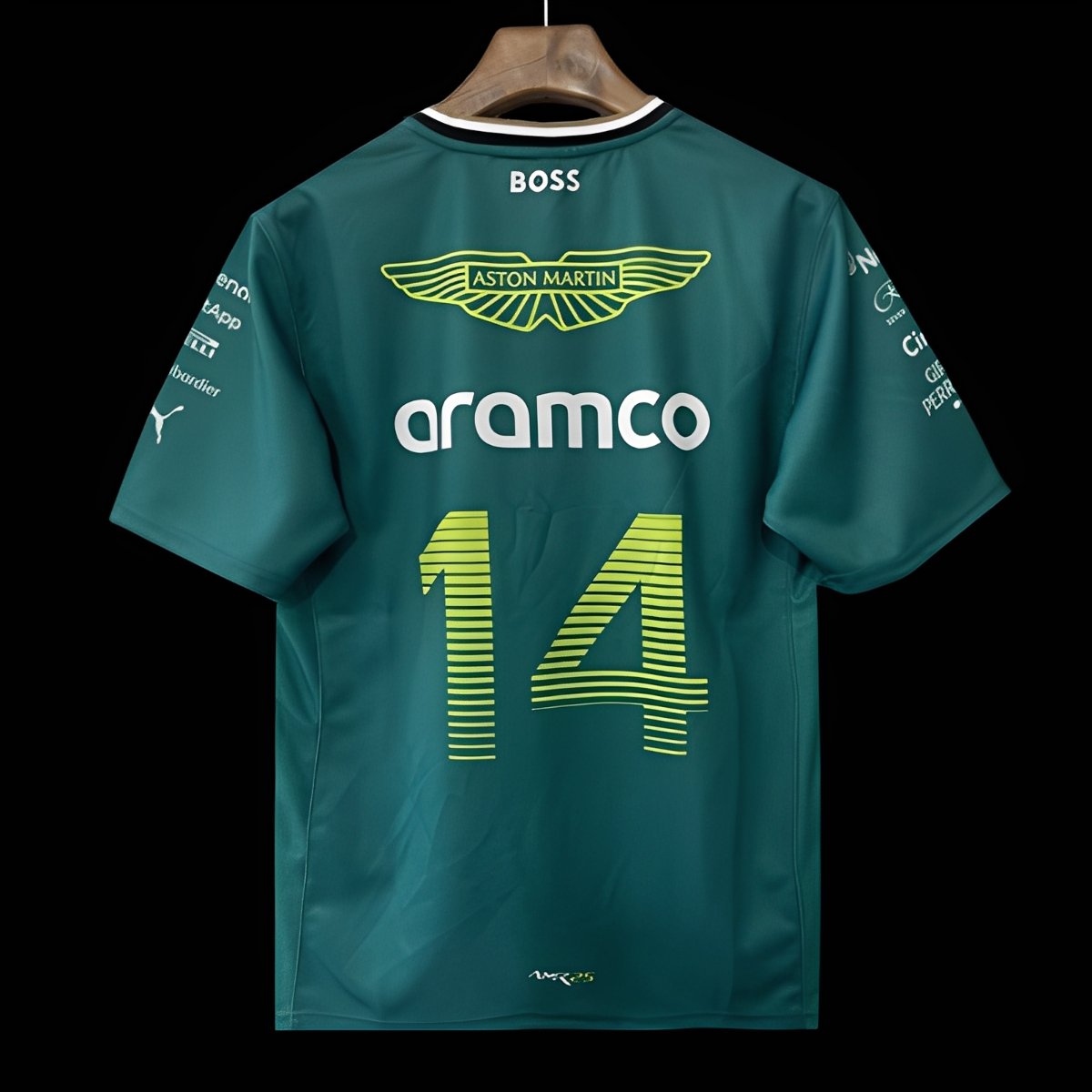 2025 F1 Aston Martin Aramco F1 Team Dark Green with Gold Trim Jersey #14  Aramco