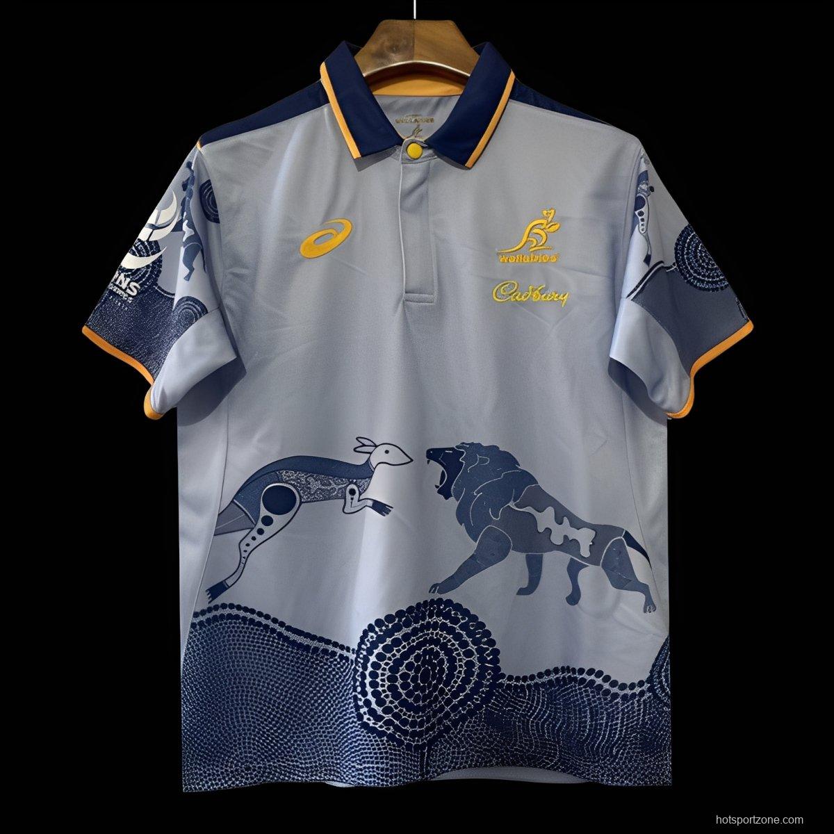 2026 Australia Wallabies Light Blue with Indigenous Art Design Jersey