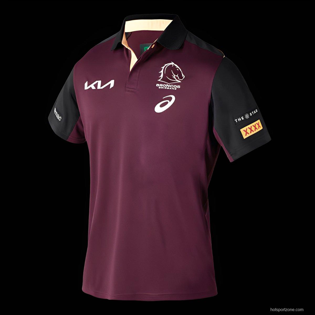 25/26 Brisbane Broncos Maroon with Black Sleeves Polo Shirt