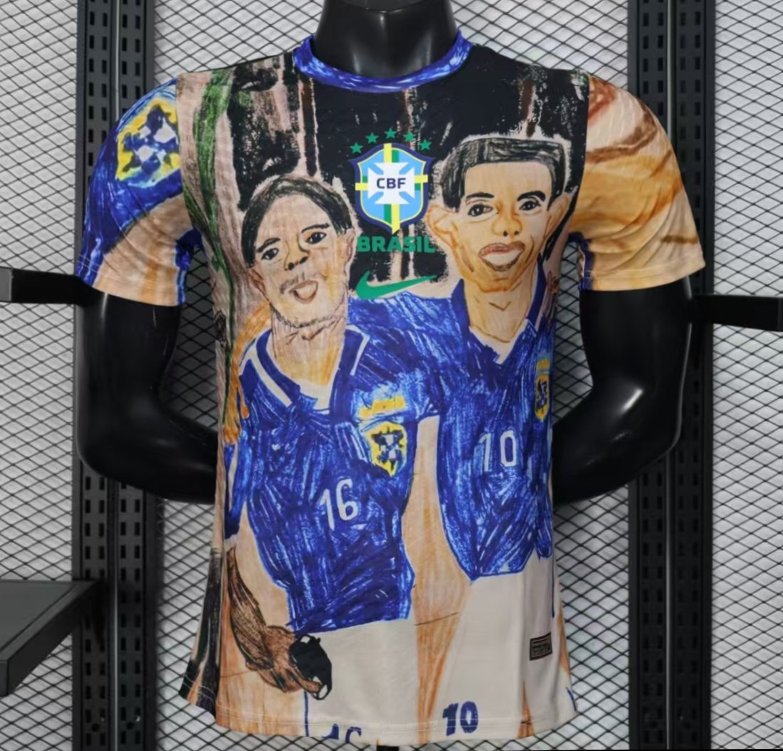 Player Version 2026 Brazil CBF Hand-Drawn Art Special Edition Jersey Featuring Ronaldo & Ronaldinho