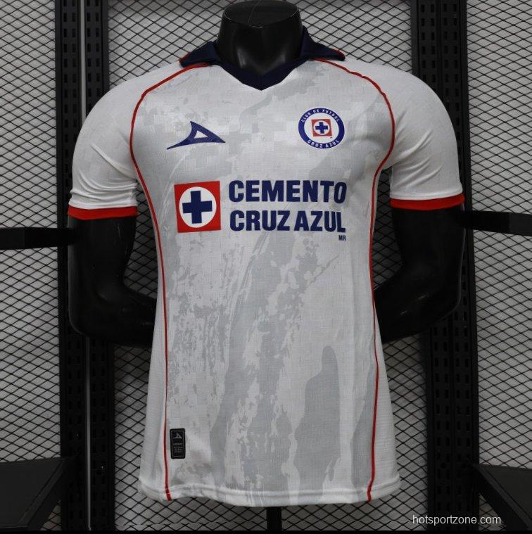 25/26 Player Version Cruz Azul White with Faint Grey Pattern Jersey