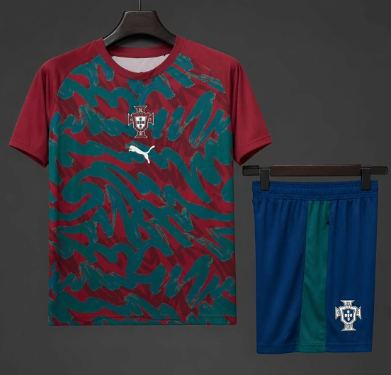 2026 Portugal  Pre-Match Red/Green Training Jersey + Shorts Set