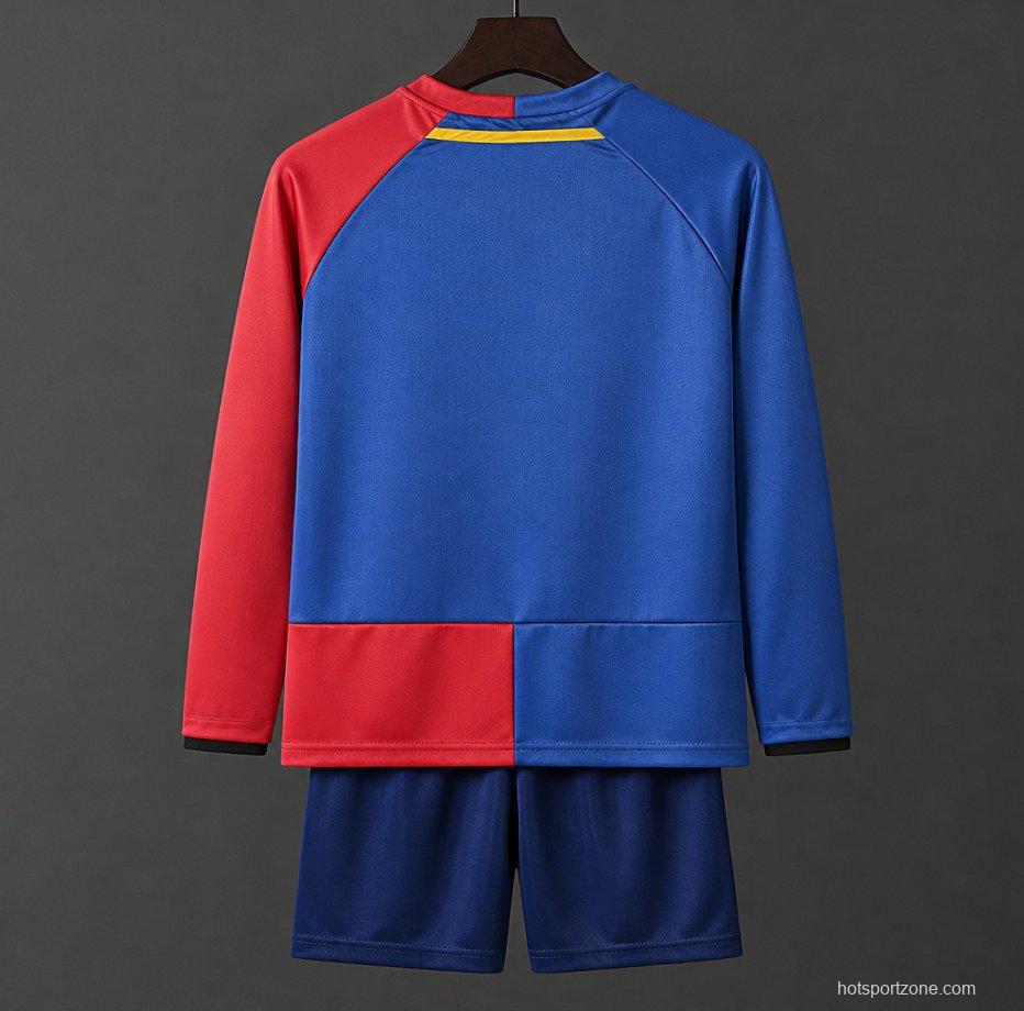 Retro Kids 08/09 Barcelona Home Champions Long Sleeve Jersey