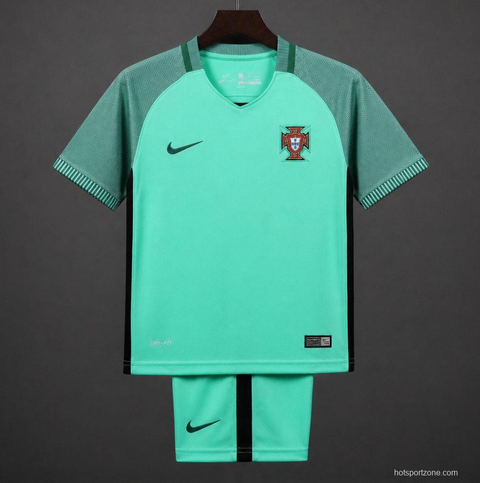 Retro Kids 2016 Portugal Away Green Jersey