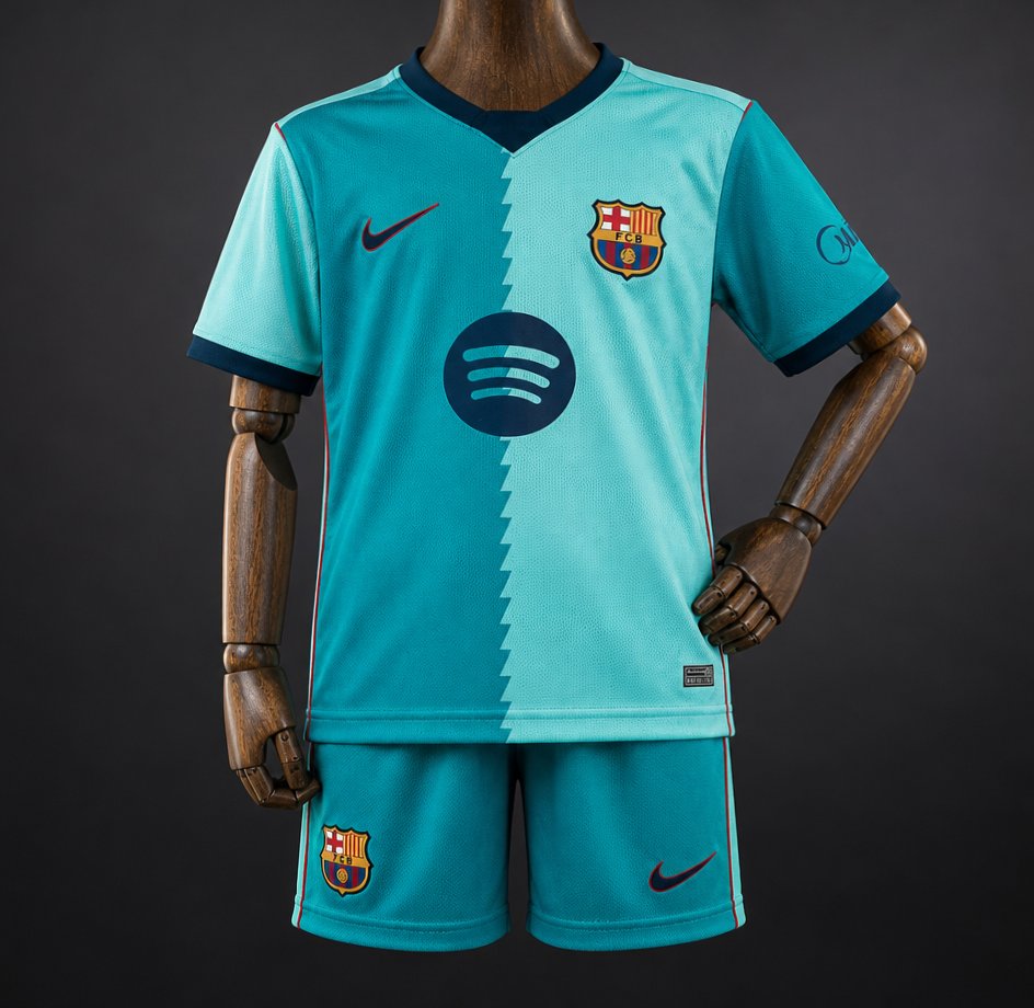 26/27 Kids  Barcelona Teal Third Jersey Kit