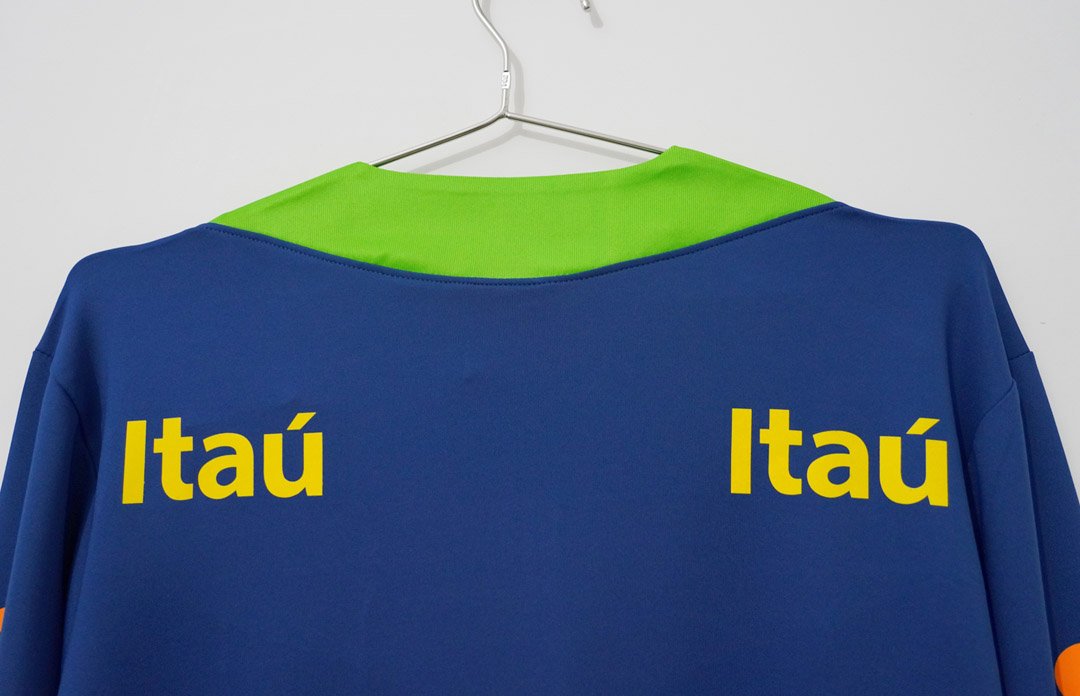 2024 Brazil Navy Blue with Lime Green Long Sleeve Half-Zip Training Top